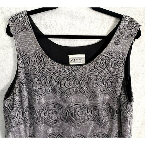Vtg SL FASHIONS Women Dress 2pc Set Sleeveless Fringe Sz 18 Metallic Silver 12-6 - Picture 6 of 16